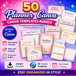 50 Premium Canva Planner Templates Bundle