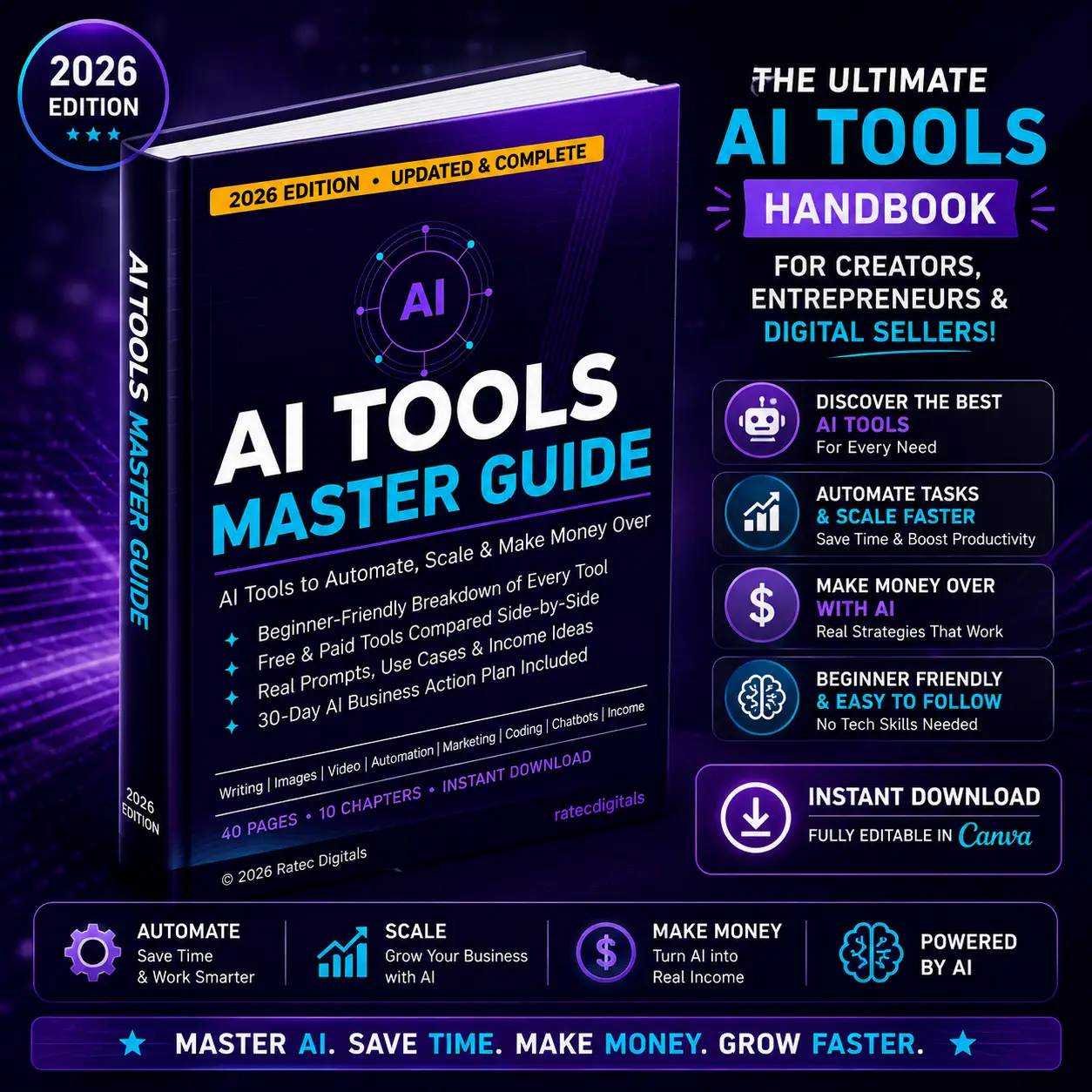 AI Tools Master Guide 2026 — 50+ AI Tools to Automate Your Business, Make Money Online & Boost Productivity (Ebook PDF)